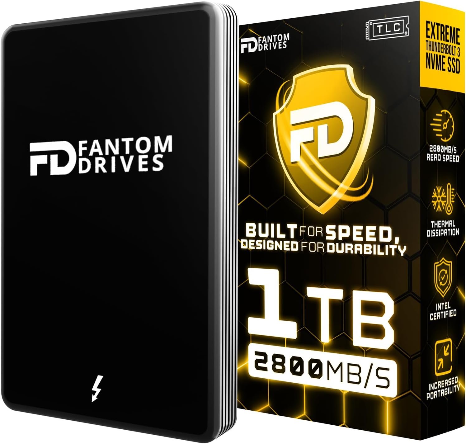 Fantom Drives Extreme 1TB External SSD - 2800MB/s, Thunderbolt 3, USB Type-C, Aluminum, 3D NAND TLC, TB3X-2300N1TB - Image 2