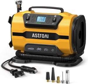 AstroAI Tire Inflator Portable Air Compressor Pump 150PSI 12V DC/110V AC with Dual Metal M...