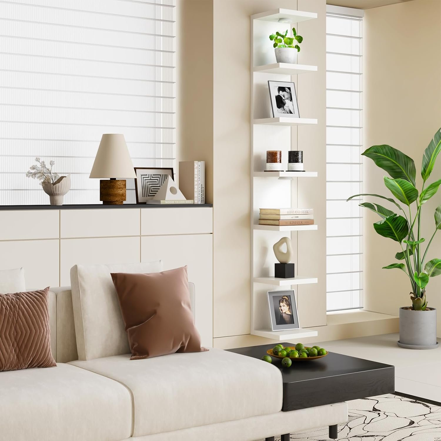 Fixwal 7 Tier Wall Mounted Shelf Unit White Floating Shelves with LED Lights Lack Wall Shelf for Home Decor Organizer Display - Image 5