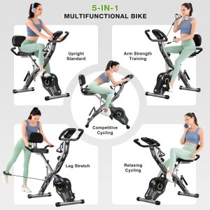 Exercise Bike, 5 in 1 Foldable Stationary Bike for Seniors, 16-Level Adjustable Magnetic R...