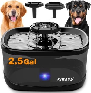 SIBAYS 2.5Gal/9.5L Dog Water Fountain, 3 Flow Modes Pet Water Fountain for Cats, Dog Water Bowl Dispenser with 7″ Large Filter & Ultra Quiet Pump, BPA-Free, Ideal for Large Dogs, Multi-pet(FS68)