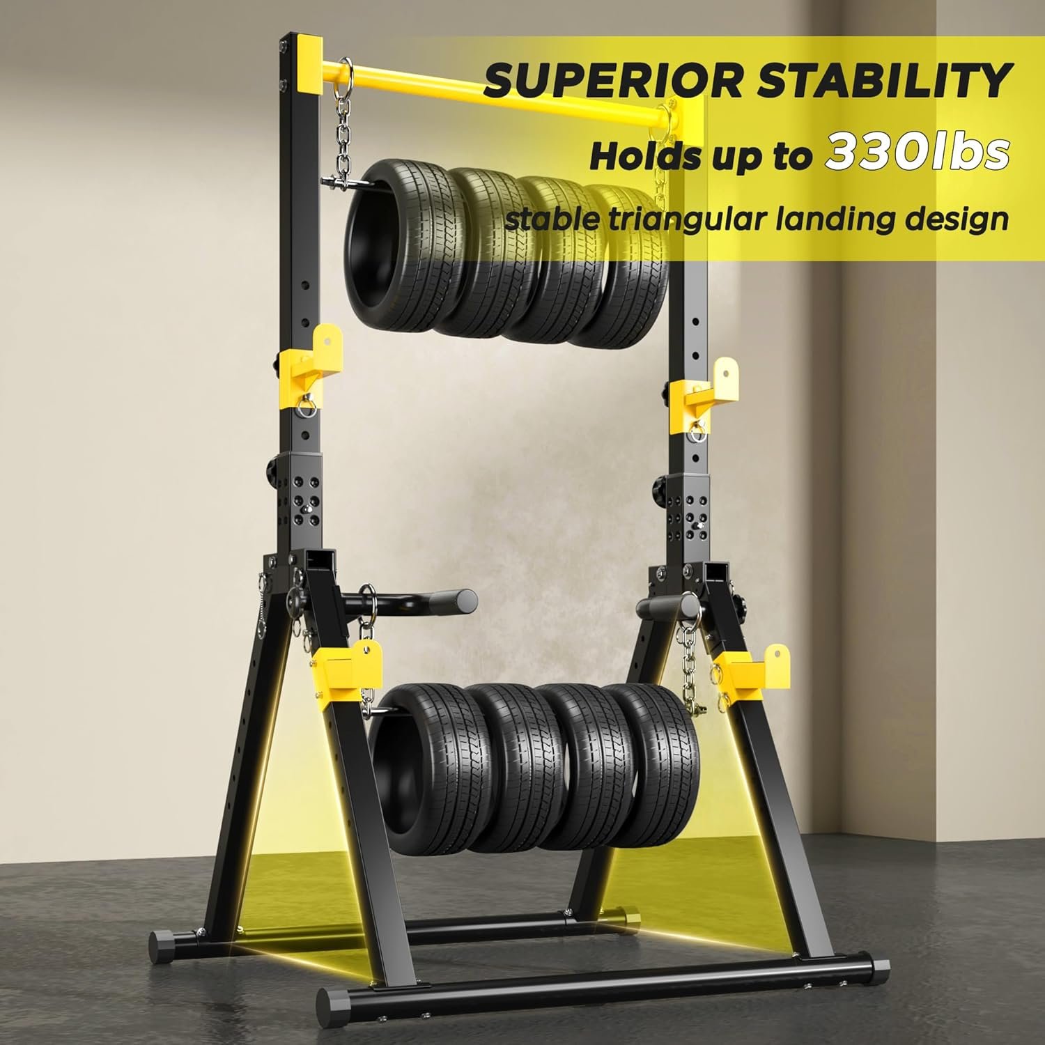 DlandHome Foldable Power Tower Pull Up Bar Dip Station, Adjustable Height Multifunction Workout Pull Up Tower Station for Home Gym, Strength Training Equipment, Triangular Legs, Up to 330lbs - Image 7