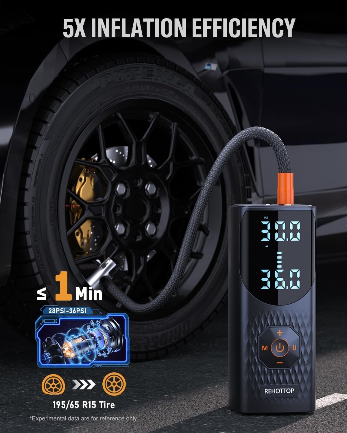 Tire Inflator Portable Air Compressor, 160 PSI Cordless Air Pump for Car Tires with Digital Pressure Gauge, LED Light & Auto Shut-Off, 5X Fast Inflation for Car, Motorcycle, Bicycle, Ball - Image 3