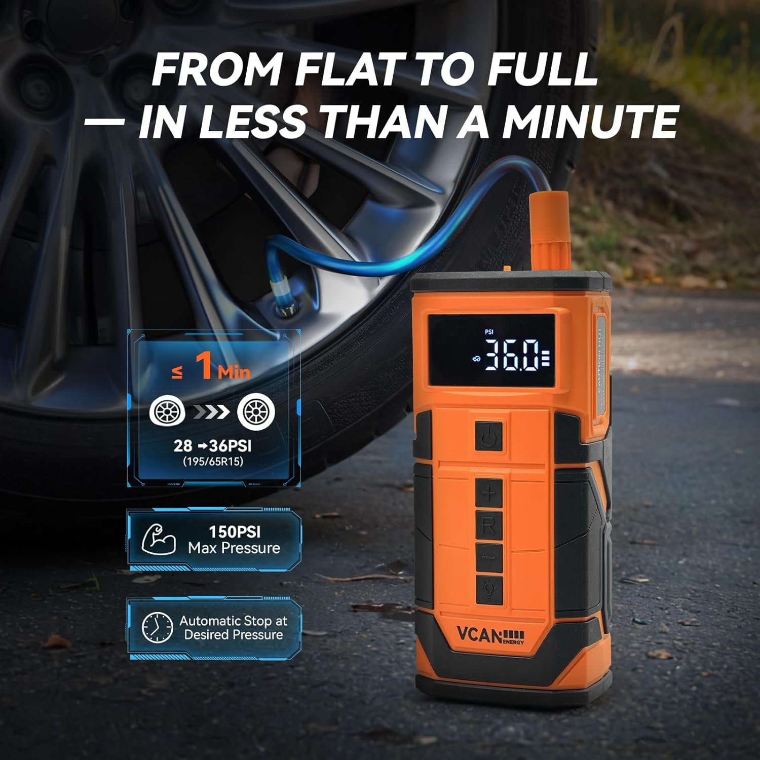 Jump Starter with Air Compressor, VCANENERGY Roadside Emergency Car Kit with 12V Portable Battery Jump Starter & Tire Inflator for Cars, Trucks, SUVs-Car Emergency Kit for Women, Men, Teen - Image 3