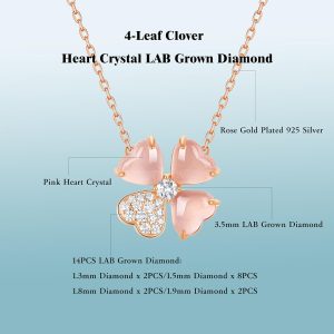 0.3 Carat LAB Grown Diamond Pink Crystal Pendent Necklace in Rose Gold Plated 925 Sterling...