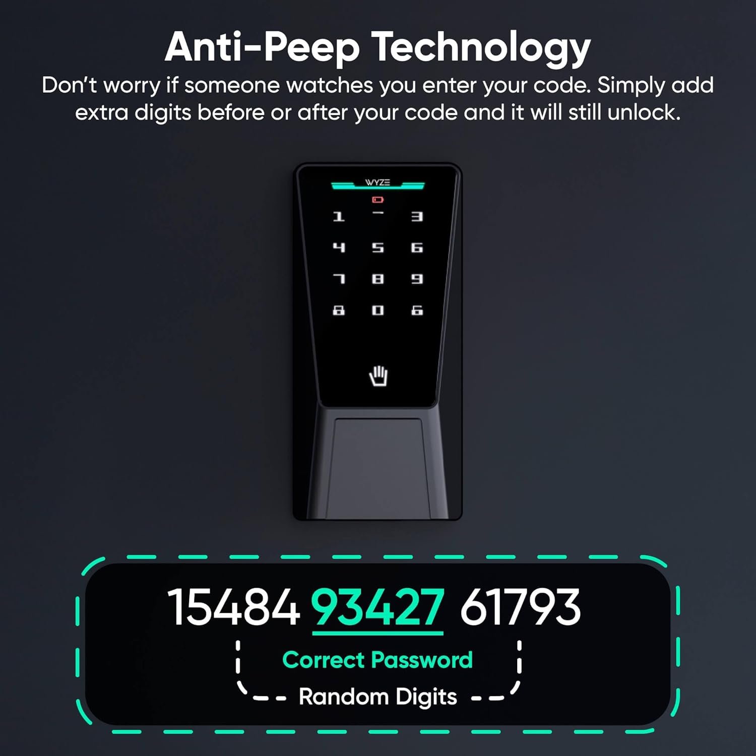 Wyze Palm Lock, Smart Door Lock with Palm Vein Recognition, Keyless Entry Smart Locks for Front Door, Keypad, Auto Lock, Dual Battery, Wi-Fi, Works with Alexa & Google, BHMA, IP53, Mechanical Key - Image 7