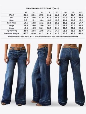 Flamingals Wide Straight Leg Mid Rise Baggy Pocket Denim Jeans Without Belt