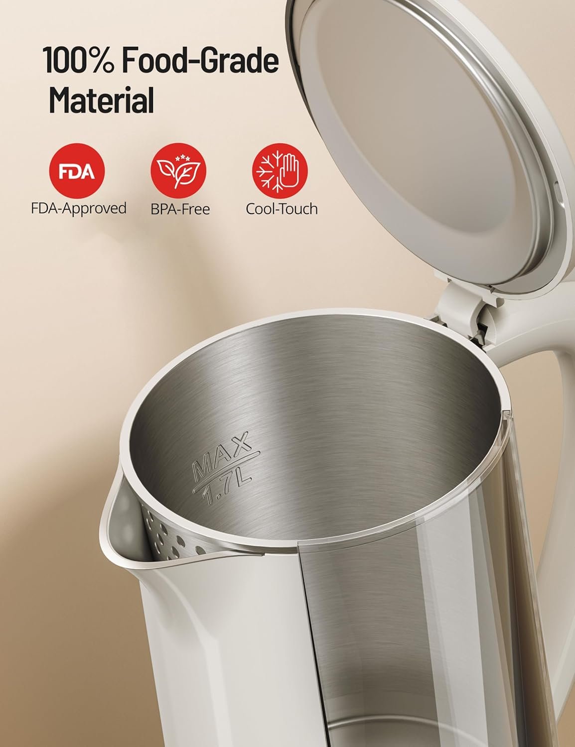 PARIS RHÔNE Electric Kettle Temperature Control, 1.7L Electric Tea Kettle Water Boiler, 4H Keep Warm with 6 Presets, LED Screen Electric Kettles for Boiling Water, Boil-Dry Protection, BPA Free - Image 4