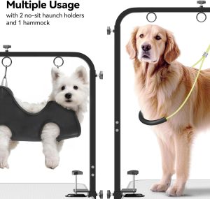 Adjustable Dog Grooming Arm for Table: 42” Height, 27”–39” Width, Clamp Fits Up to 2.76”, with Hammock & 2 Nooses – Portable Pet Grooming Station for Nail Trimming, Cats & Dogs at Home