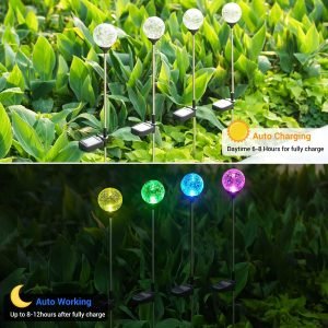 Solar Outdoor Lights, 6 Pack Christmas Solar Stakes Crystal Cracked Glass LED Garden Globe Light Outdoor Waterproof, Color-Changing Auto On/Off, Pathway Lights for Landscape Patio Yard Decorations