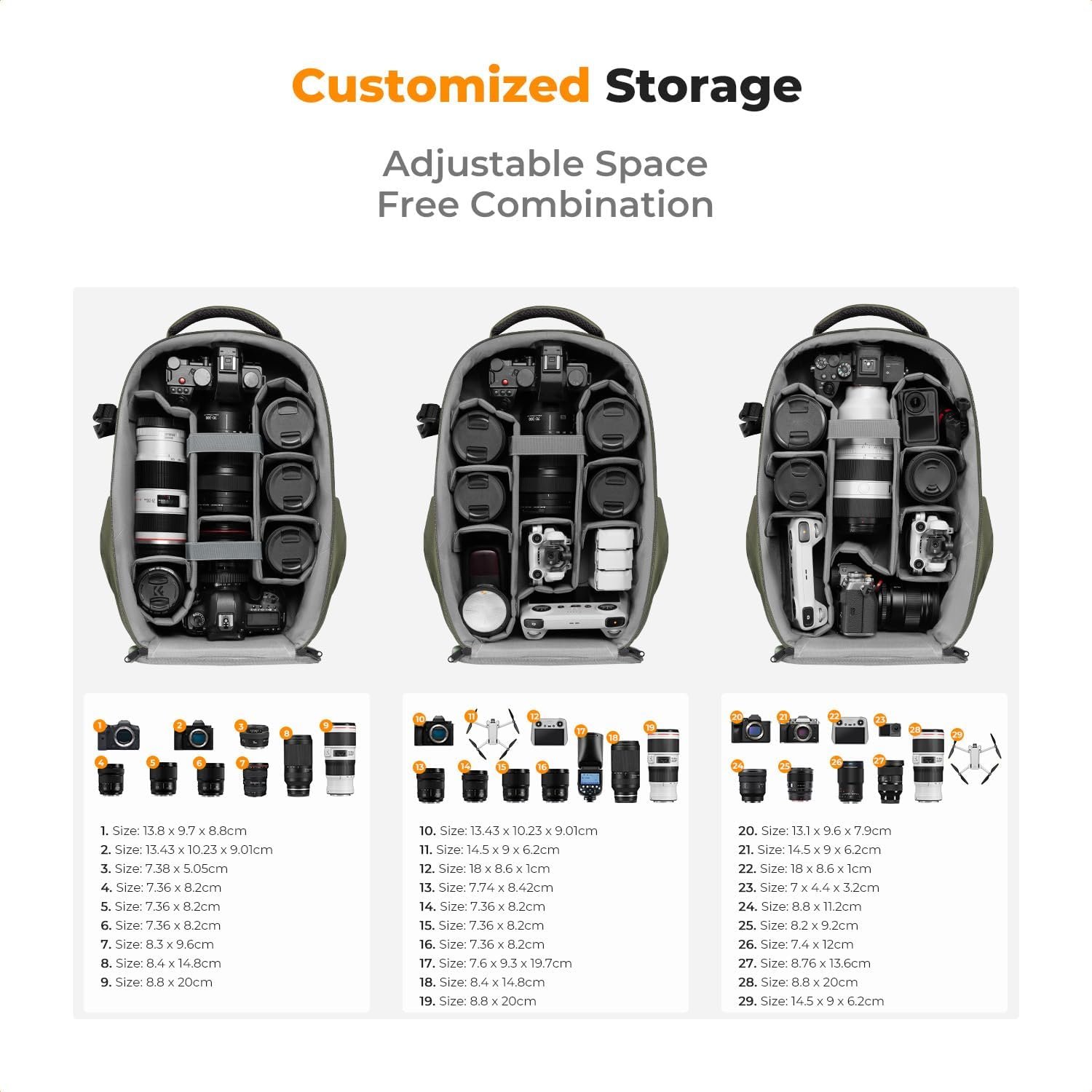 K&F CONCEPT Camera Backpack,Hardshell Photography DSLR Camera Bag with 15-15.6 Inch Laptop Compartment Hard Shell Camera Case Compatible with Canon/Nikon/Sony/DJI Mavic Drone - Image 3