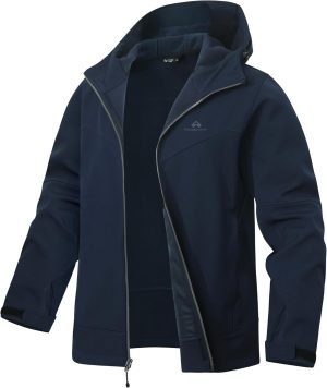 Pioneer Camp Men’s Softshell Jacket with Hood Fleece Lined Water-resistant Soft Shell Winter Jacket Windbreaker Hiking Travel