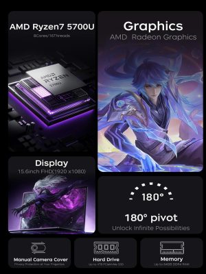 2025 Gaming Laptop, 15.6inch Laptop Computer with AMD Ryzen 7 5700U(8C/16T, Up to 4.3GHz), 16GB RAM 512GB NVMe SSD Windows 11 Laptop, Radeon RX Vega 8 Graphics,WiFi 6
