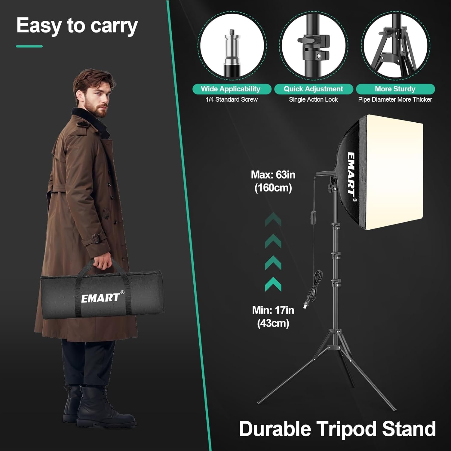 EMART Softbox Photography Lighting Kit, 16"x16" Pull Soft Box, 50W 3000K-6000K LED Bulb with Remote/APP Control, Professional Photoshoot Equipment for Studio Lights, Portrait, Video Recording(2 Pack) - Image 5