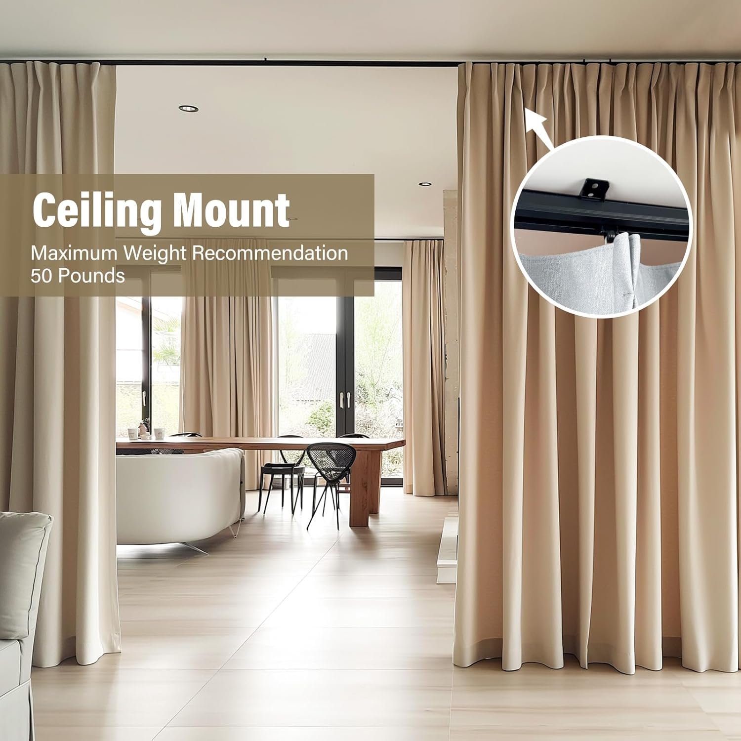 Ceiling Curtain Track, Curtain Track Ceiling Mount, Room Divider Curtain Rod or Wall with Rolling Hooks, Ceiling Shower Curtain Tracks Perfect for Privacy in Open Rooms,3-9ft Black. - Image 3