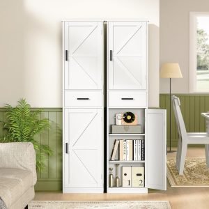WEENFON Tall Bathroom Cabinet, Storage Cabinet with 6 Shelves & Drawer, Bathroom Storage Cabinet with Adjustable Shelves, Tall Cabinet for Living Room, Home Office, White