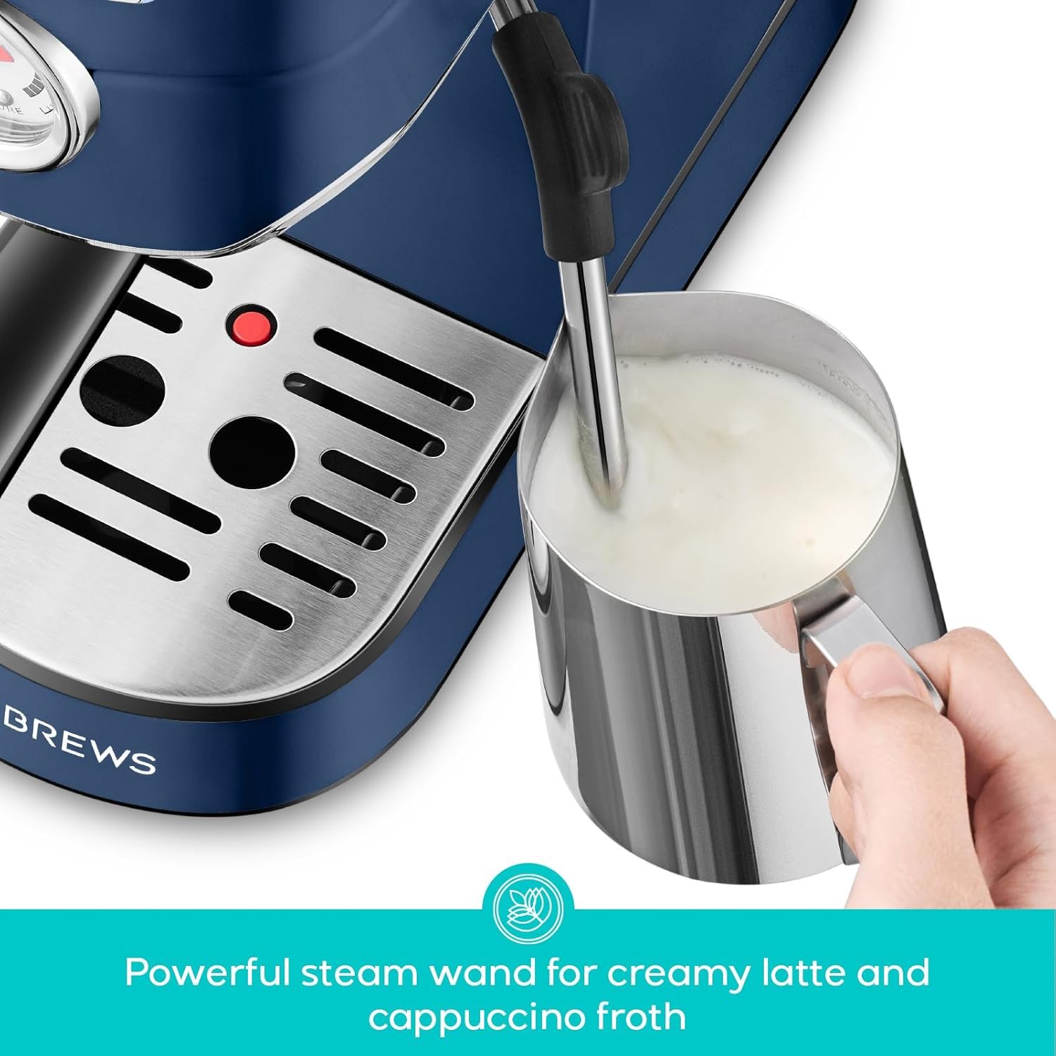 CASABREWS Espresso Machine 20 Bar, Professional Espresso Maker with Milk Frother Steam Wand, Espresso Coffee Machine with 34oz Removable Water Tank, Gift for Coffee Lovers, Coffee Gift, Sapphire Blue - Image 3