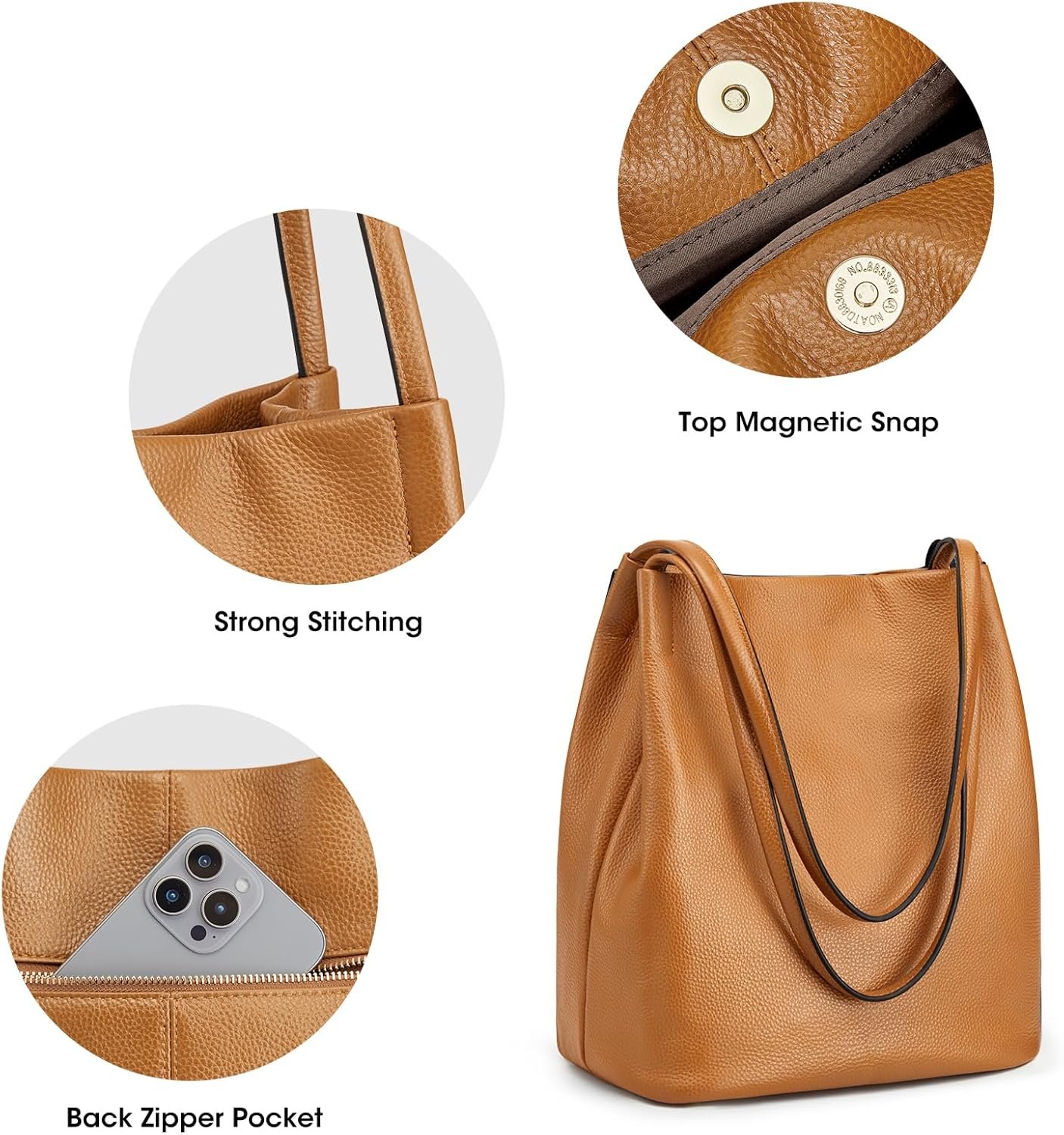 Kattee Women Soft Genuine Leather Totes Shoulder Bag Purses and Handbags with Top Magnetic Snap Closure - Image 5