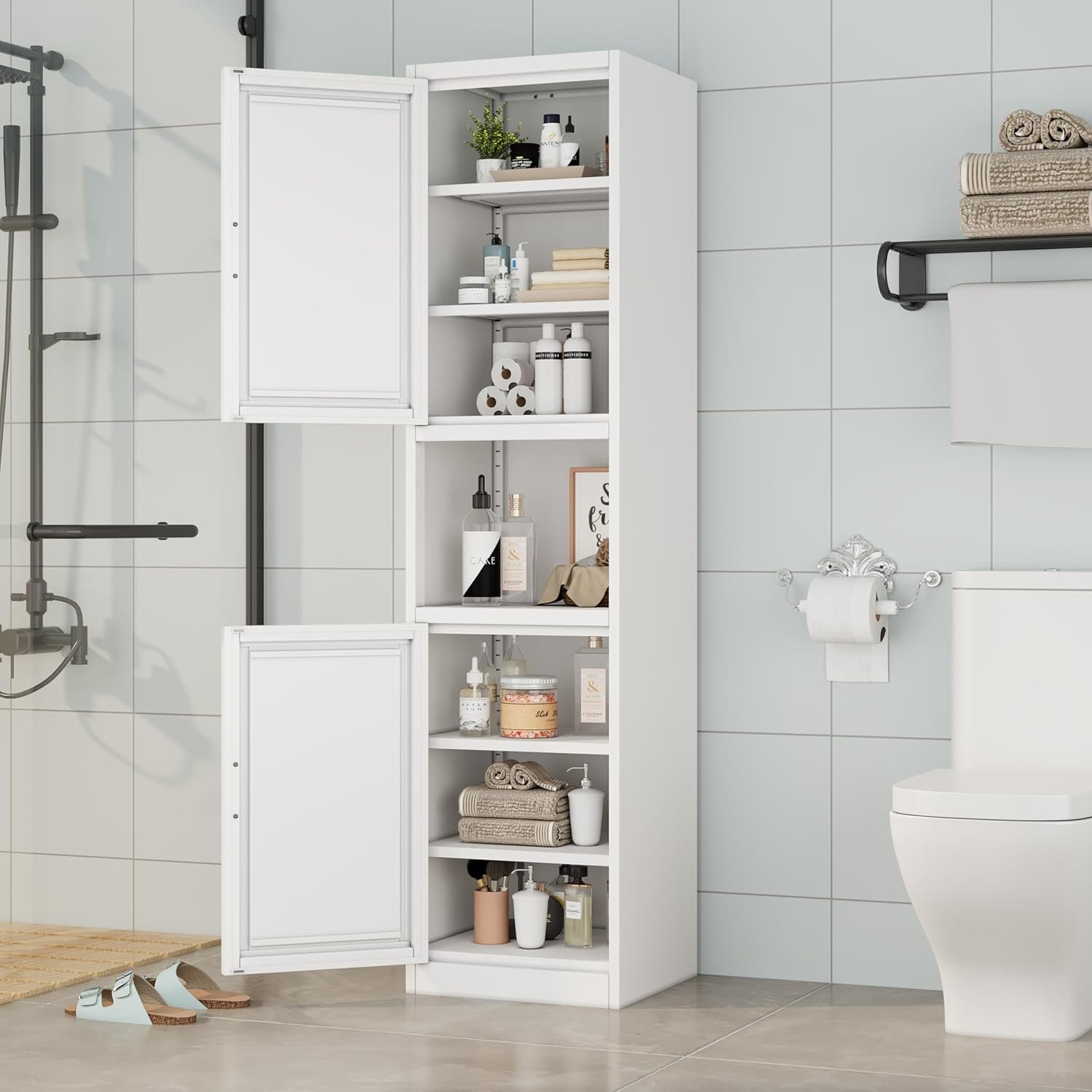 Tall Narrow Storage Cabinet 66.93" H Tall Bathroom Cabinets Metal Pantry Cabinet, 4 Adjustable Shelves for Kitchen, Home Office, Living Room, Dinning Room (16 inches Wide White) - Image 2