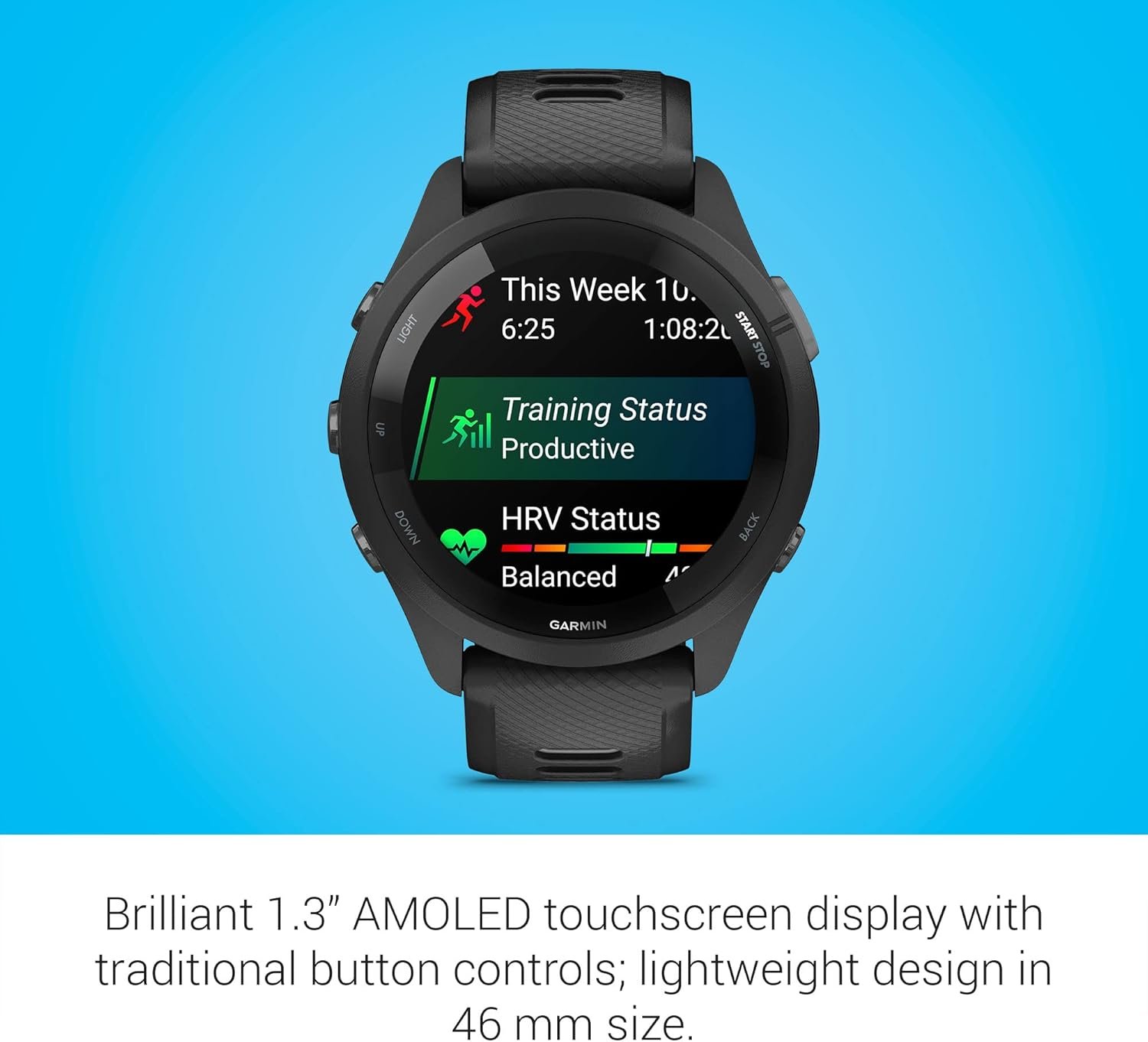 Garmin Forerunner 265 Running Smartwatch, Colorful AMOLED Display, Training Metrics and Recovery Insights, Black and Powder Gray - Image 3