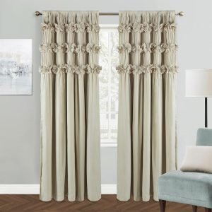 Camel Blackout Curtains with Handmade Ruffles, Butterfly Flower Embellishments for Thermal Insulated Room Darkening Drapes, 54″x84″, Set of 2 Panels for Bedroom, Living Room (LQ-37)