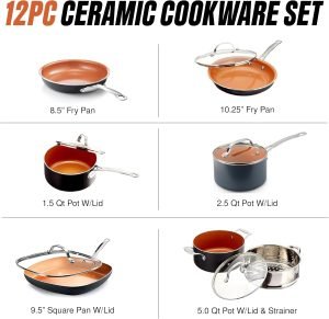 Gotham Steel 12 Pc Ceramic Cookware Set Nonstick, Ceramic Pots and Pans Set Non Stick with...