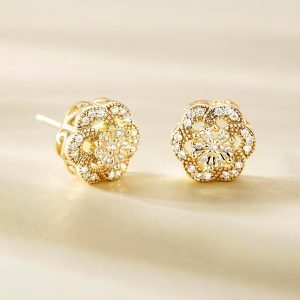 ELEBEST 14k Gold Stud Earrings for women Trendy, Flower-shaped Gold Earrings Studs Fit Hypoallergeni Earrings for Women, CZ Stud Earrings Butterfly Push Backings 8mm 10mm