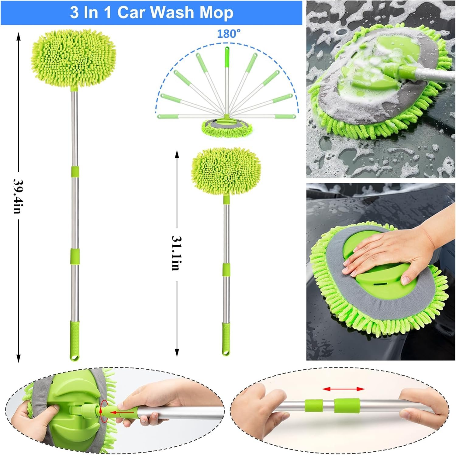 AUTODECO 43Pcs Car Wash Detailing Kit Cleaning Kits with Foam Gun Sprayer Long Handle Mop Car Vacuum Drill Brush Large Wash Mitt Towels Complete Interior Exterior Car Washing Supply Set Blue - Image 3