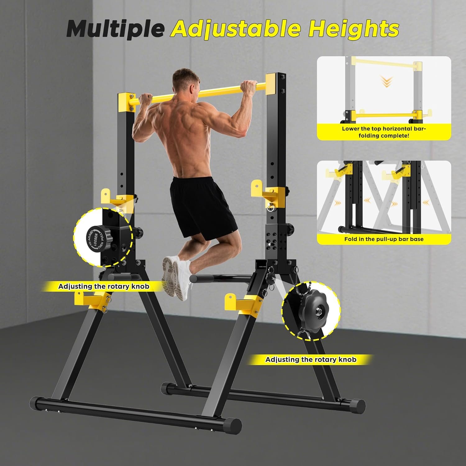DlandHome Foldable Power Tower Pull Up Bar Dip Station, Adjustable Height Multifunction Workout Pull Up Tower Station for Home Gym, Strength Training Equipment, Triangular Legs, Up to 330lbs - Image 8