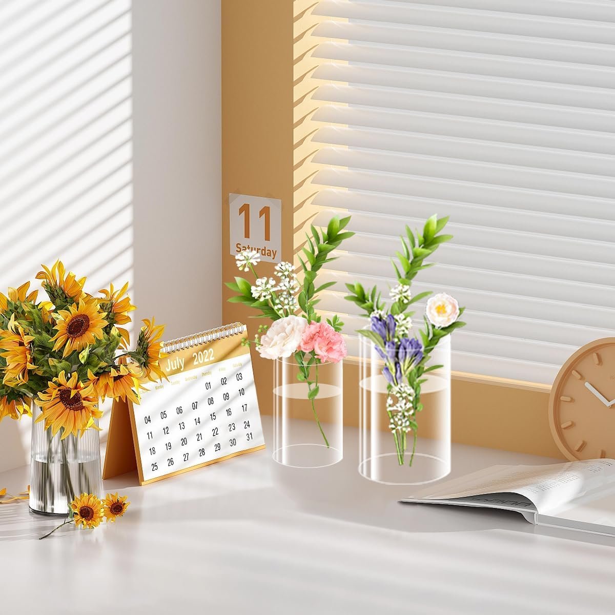 24 Pack Plastic Cylinder Vases, 4 6 8 10 Inch Tall Acrylic Cylinder Clear Flower Vase Set Bulk Glass Like Large Round Plastic Vases for Centerpiece Wedding Home Office - Image 7