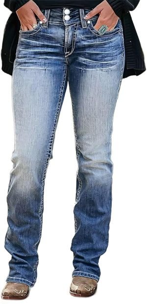 Flamingals Boot Cut Jeans for Women Trendy High Waist Tummy Control Jean Flare Jeans Straight Denim Pants