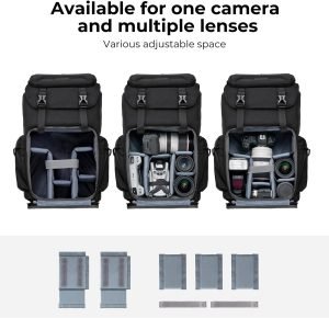 K&F CONCEPT Camera Backpack, Hard Shell Camera Bag, Large Capacity Photography Backpack with 15.6″ Laptop Compartment & Tripod Holder & Rain Cover