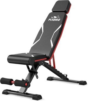 FLYBIRD Adjustable Weight Bench Fits up to 6’5”, 750LBS Capacity for Full Body Workout, 27LBS Sturdy Foldable Bench Press for Home Gym, 5X Stable Lifting Bench Incline Decline Flat Dumbbell Exercise