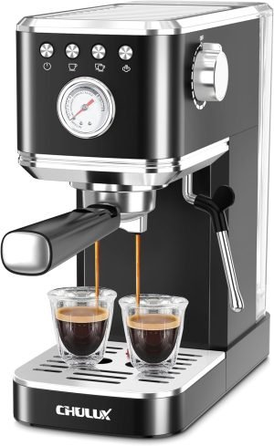 CHULUX Slim Espresso Machine with Milk Frother Steam Wand, 20 Bar Professional Italian Pum...