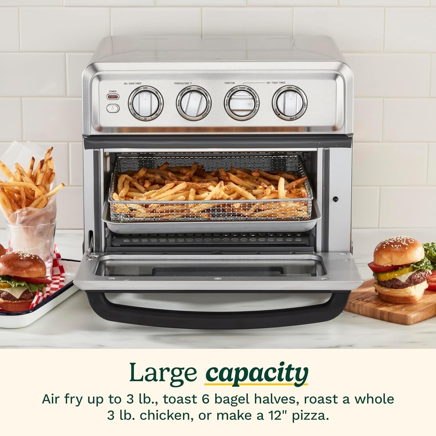 Cuisinart Air Fryer Toaster Oven with Grill, 1800W 8-1 Air Fryer Oven with Bake, Convection Bake, Grill, Broil and Warm Options, Large Capacity, 60-Minute Timer, TOA-70NAS, Stainless Steel - Image 3