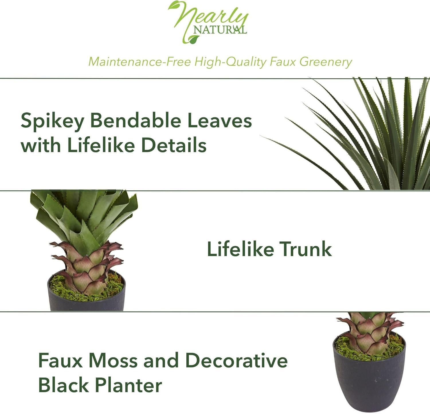 Nearly Natural 4' Spiked Agave Plant, Green - Image 3