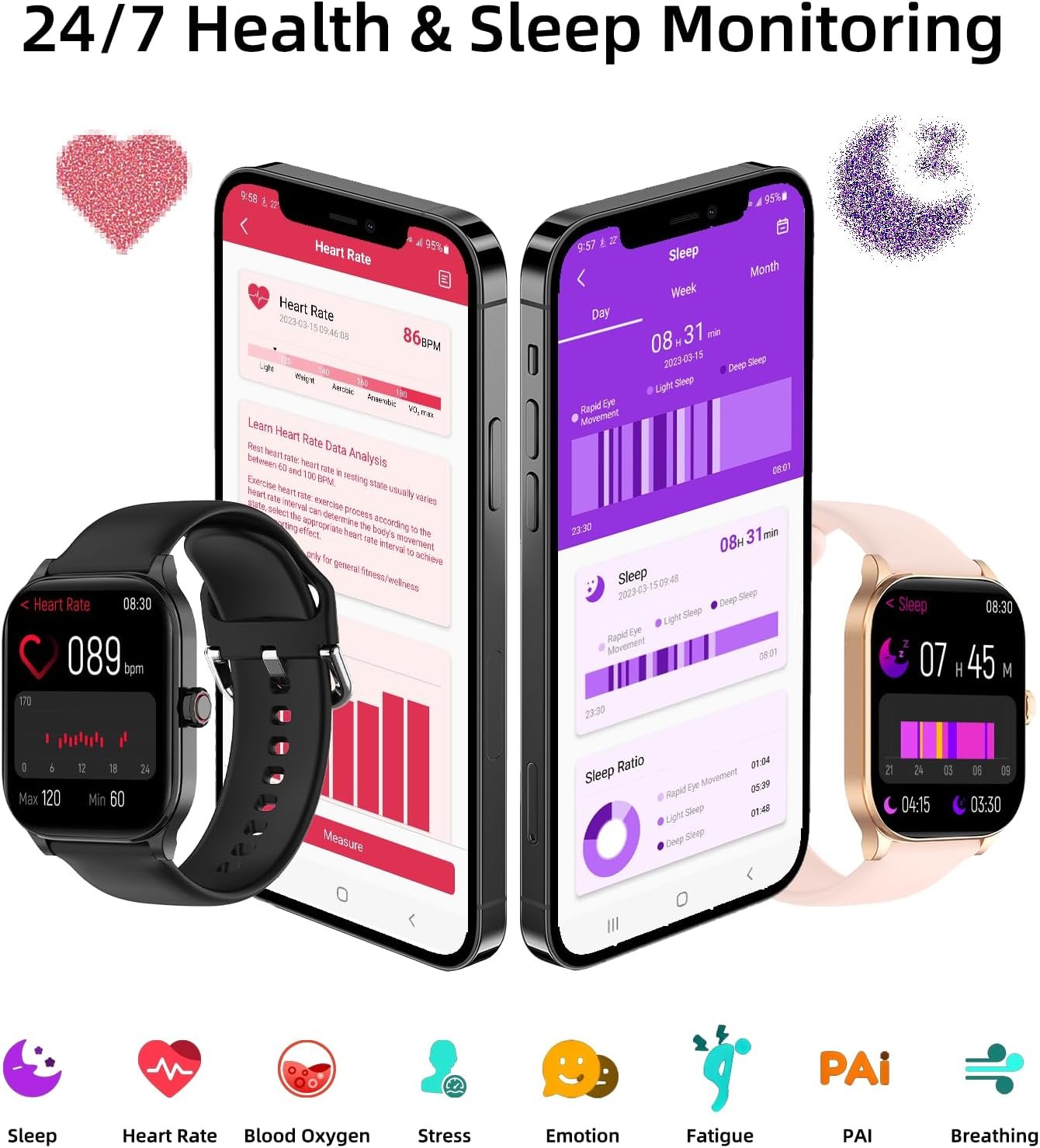Smart Watch with AI (Built-in GPS + Map), 1.96" HD Fitness Tracker for Men Women, 100+ Sports Modes, Call/Reply/Notification, 24/7 Heart Rate & Sleep Monitor, Waterproof Smartwatch for Android iPhone - Image 5