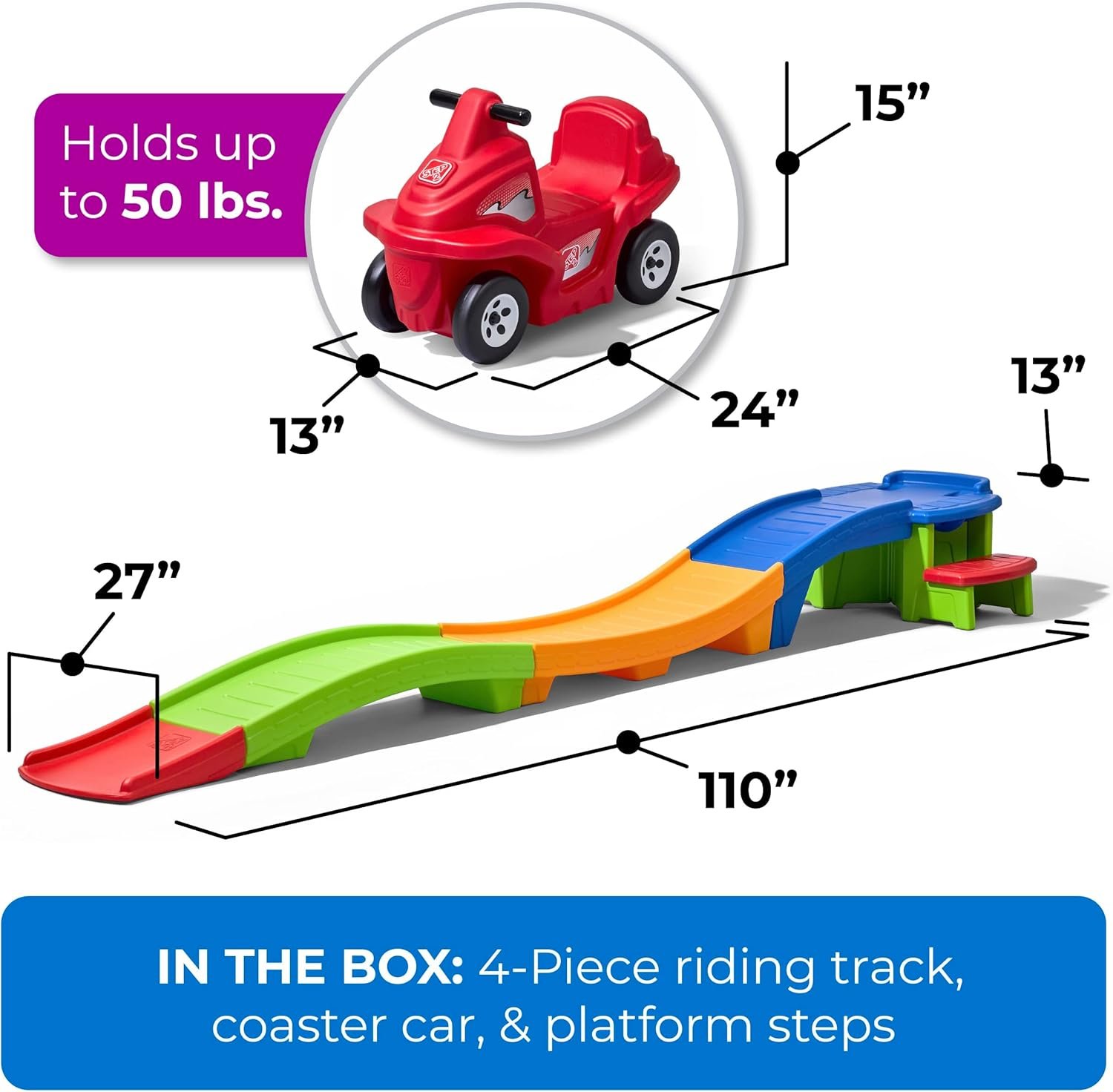 Step2 Up & Down Roller Coaster Toy for Kids, Ride On Push Car, Indoor/Outdoor Playset, Toddlers Ages 2 - 5 years old, Compact Storage, Max Weight 50 lb., Multicolor - Image 5