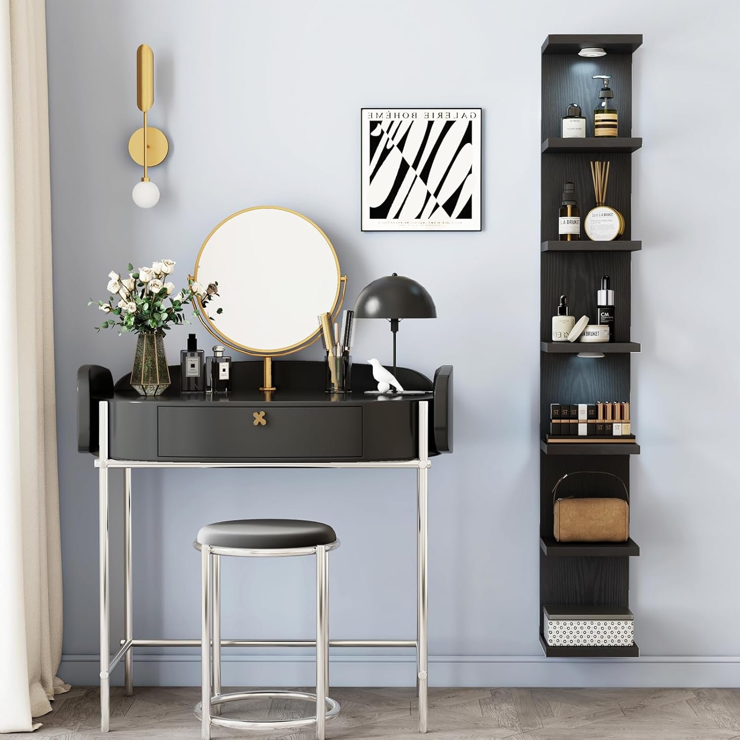 Fixwal 7 Tier Wall Mounted Shelf Unit Black Floating Shelves with LED Lights Lack Wall Shelf for Home Decor Organizer Display - Image 7