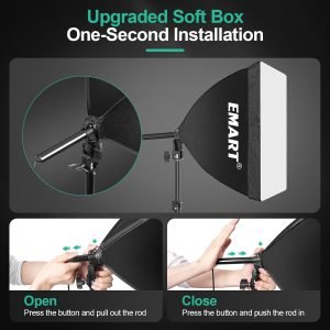 EMART Softbox Photography Lighting Kit, 16″x16″ Pull Soft Box, 50W 3000K-6000K LED Bulb with Remote/APP Control, Professional Photoshoot Equipment for Studio Lights, Portrait, Video Recording(2 Pack)
