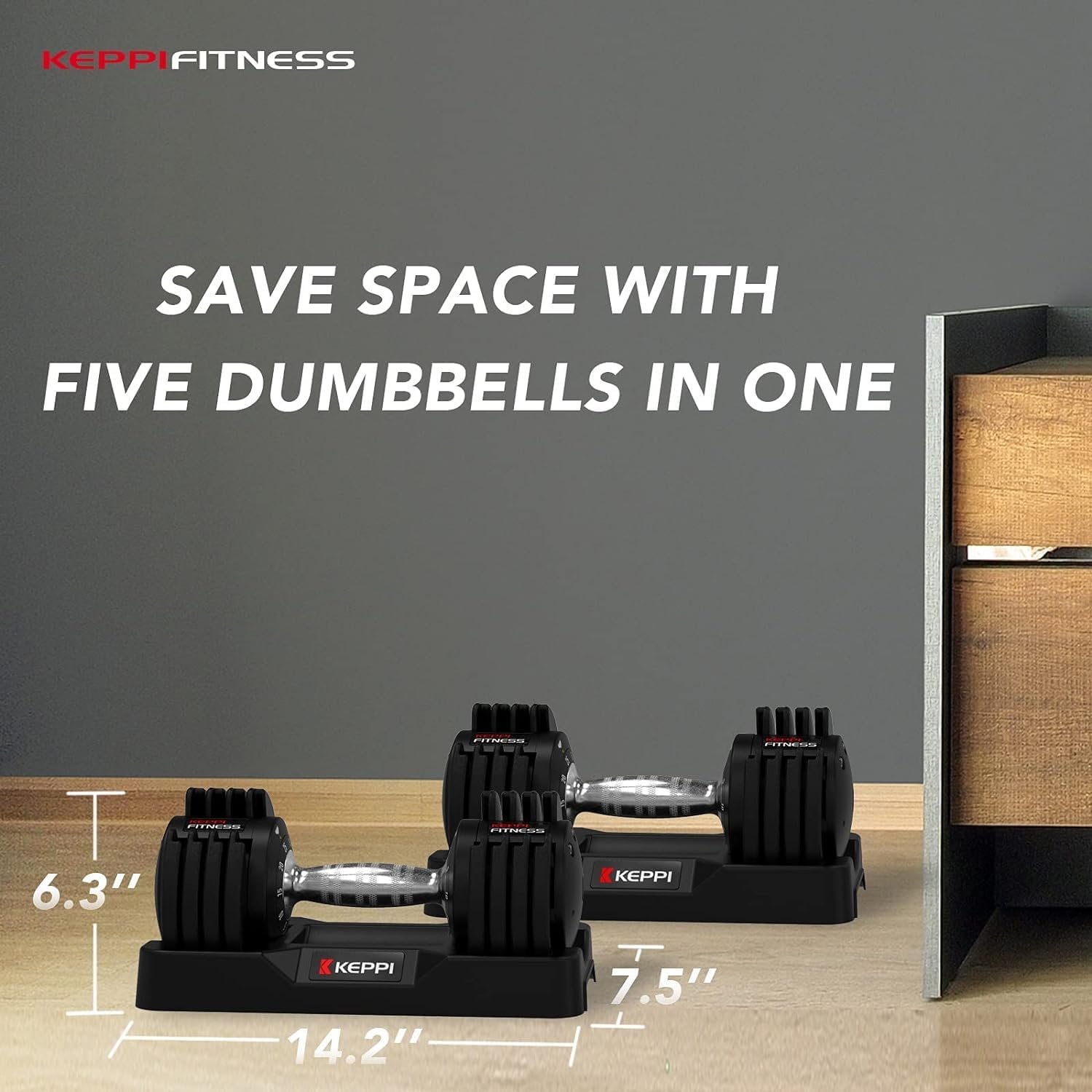 Keppi Adjustable Dumbbells Set-25lb/40lb/55lb/60lb, Anti-Slip Metal Fast Adjust Weight Handle, Exercise & Fitness for Full Body Workout - Adjustable Dumbbell Series - Image 4