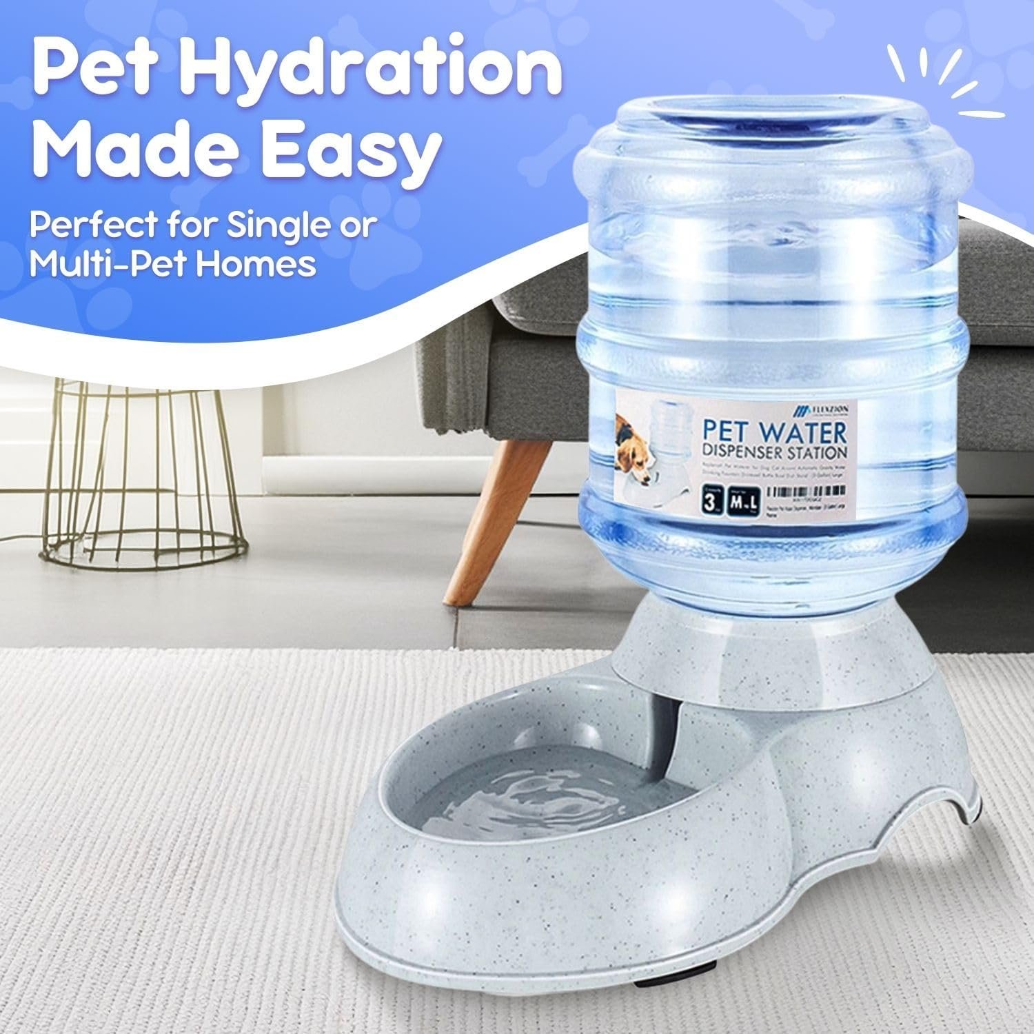 Flexzion Gravity Pet Water Dispenser Drinking Station for Dogs Cats (3 Gallon) Automatic Replenish Waterer for Small Large Breed Dog Cat,Feeding Watering Fountain Supplies Bottle Dish Bowl - Image 2