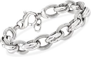 Ross-Simons Italian Sterling Silver Textured and Polished Multi-Link Bracelet