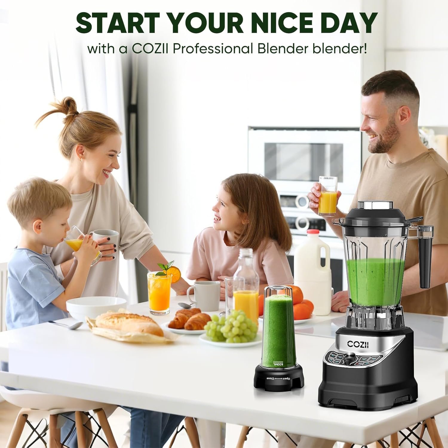 Professional Blender 2000W, Smoothie Countertop Blenders for Kitchen,7 Preset Programs for Ice Crush/Frozen Drinks/Dips/Nut Butter, High Speed, Dishwasher Safe, Black - Image 7