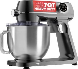 Gourmia Digital Stand Mixer – 7 QT Tilt-Head Kitchen Mixer with LED Timer, 10 Speeds...