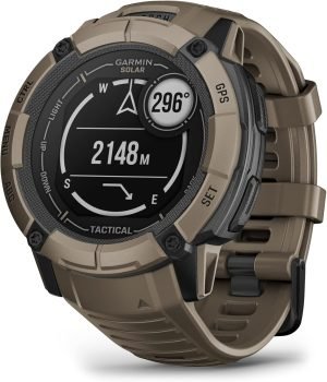 Garmin Instinct 2X Solar – Tactical Edition, Rugged GPS Smartwatch, Built-in Flashlight, Ballistics Calculator, Solar Charging Capability, Coyote Tan