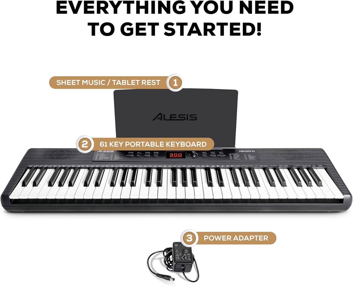 Alesis Melody 61 MK4 Keyboard Piano for Beginners with 61 Keys Speakers, Tablet/Sheet Music Stand, 300 Sounds and Music Lessons - Image 3