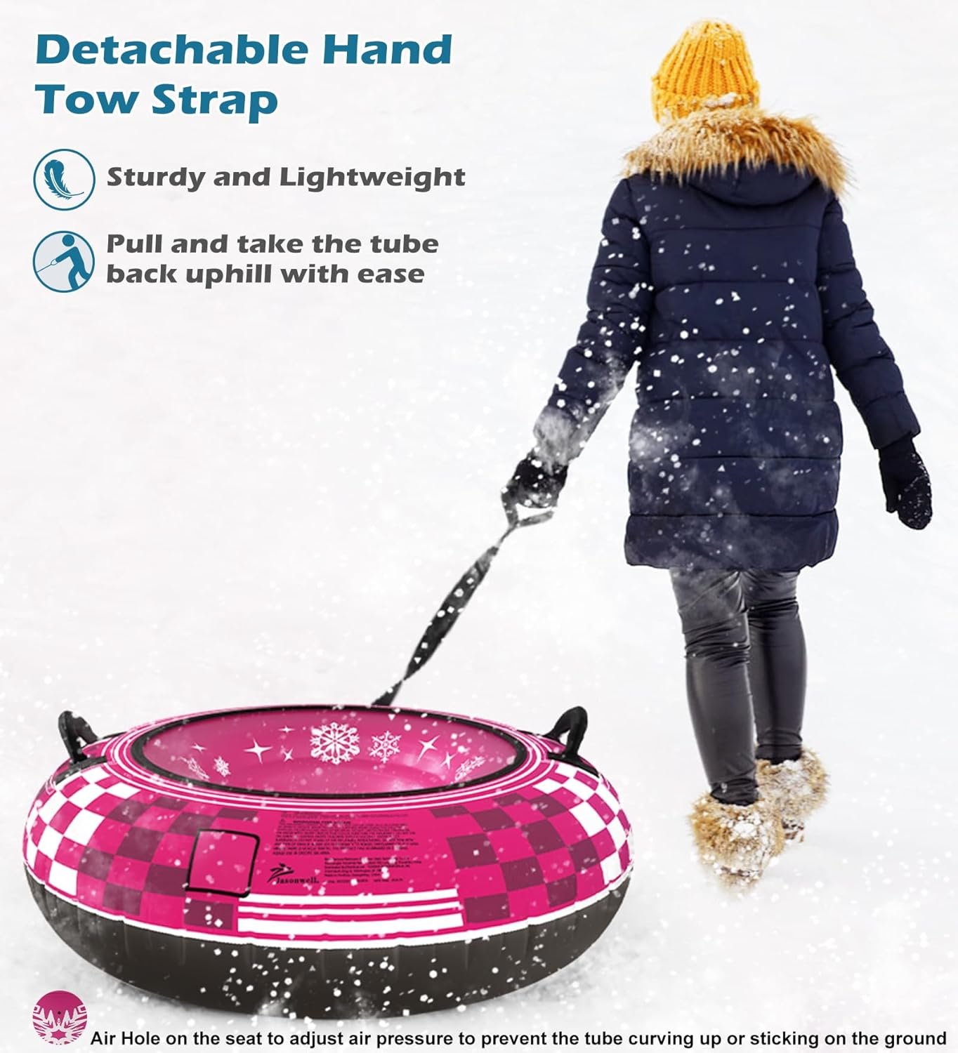 Jasonwell Inflatable Snow Tube Sled - Heavy Duty Snow Tubes for Sledding with Premium Canvas Cover for Kids Adults Snow Toy Fun Winter Outdoor Toys Christmas Birthday Gift for Boys Girls Children - Image 5
