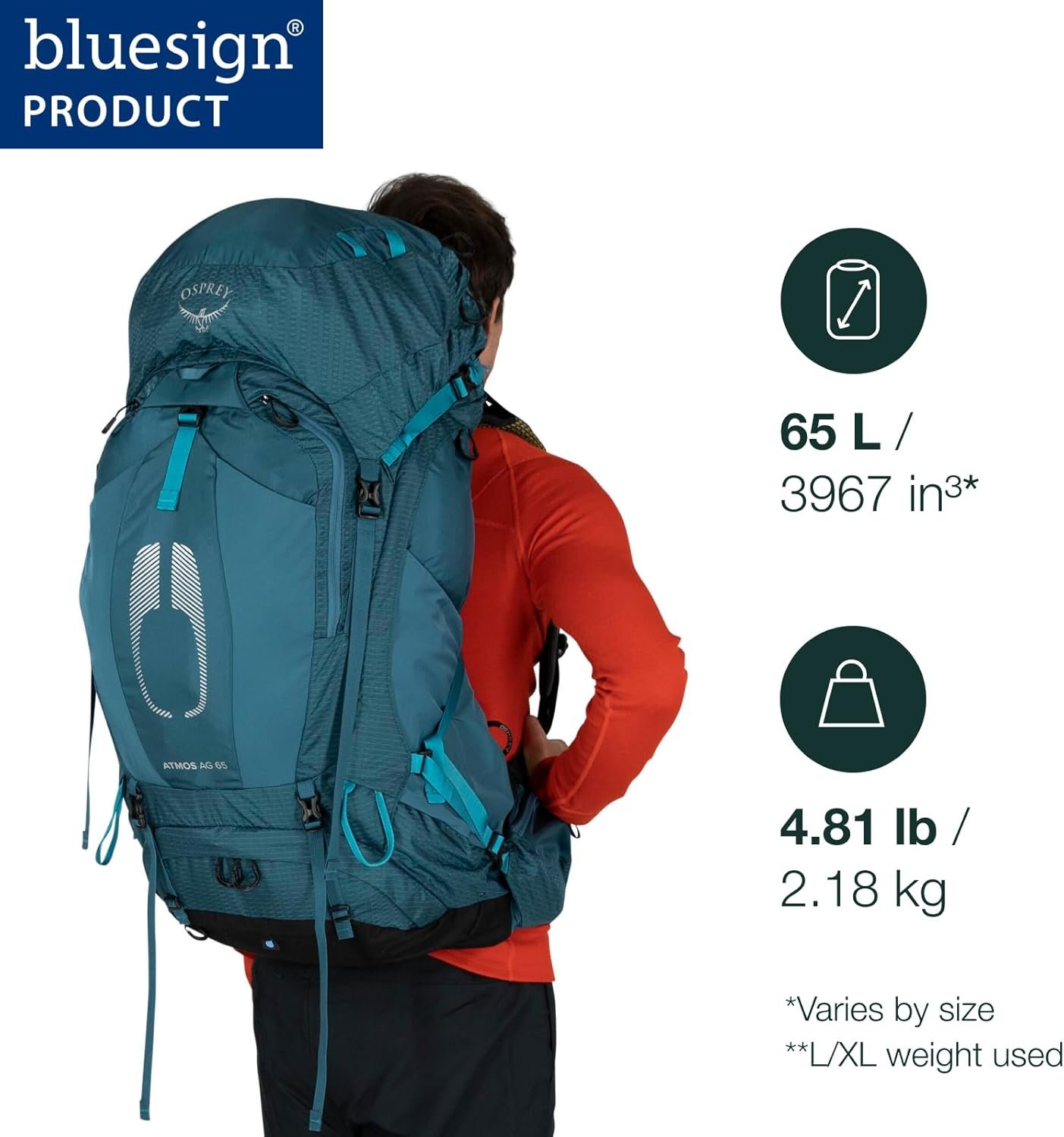 Osprey Atmos AG 65L Men's Backpacking Backpack, Black, L/XL - Image 2