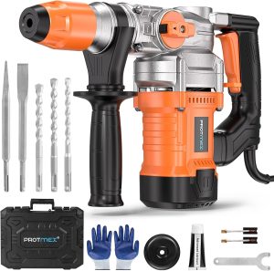 1-1/4 Inch SDS-Plus 13 Amp Heavy Duty Rotary Hammer Drill with Safety Clutch 3 Functions, ...